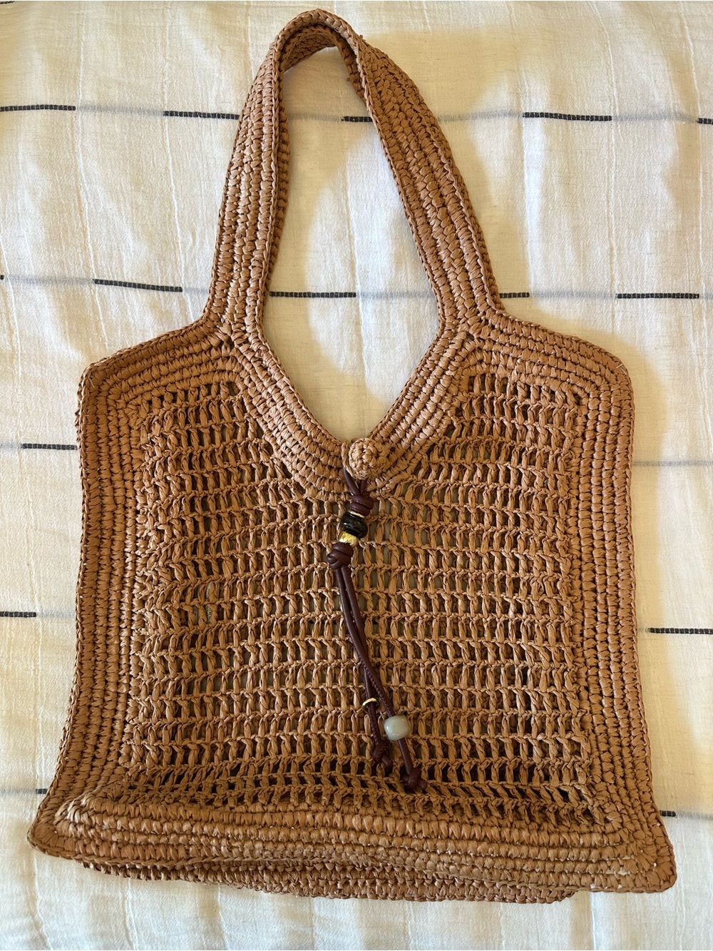 H&M Brown Crochet Shoulder Tote with Tassel Accent - Picture 3 of 7